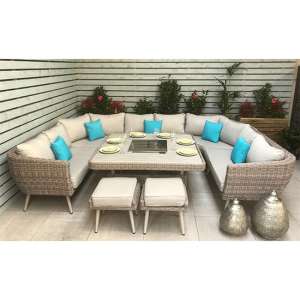 Deven U Shape 10 Seater Dining Sofa With Fire Pit In Fine Grey - UK