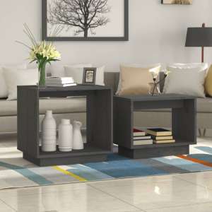 Devery Pine Wood Nest Of 2 Coffee Tables In Grey