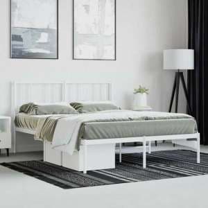 Devlin Metal Double Bed With Headboard In White - UK