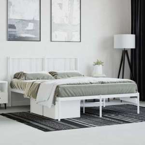 Devlin Metal Small Double Bed With Headboard In White - UK
