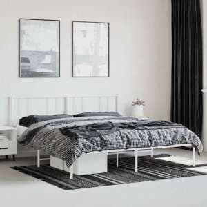 Devlin Metal Super King Size Bed With Headboard In White - UK