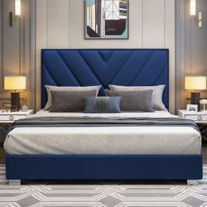 Dewitt Plush Velvet Double Bed In Blue - UK