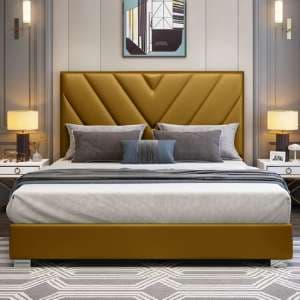 Dewitt Plush Velvet King Size Bed In Mustard - UK