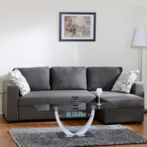 Dagmar Corner Sofa Bed In Dark Grey Fabric With Storage