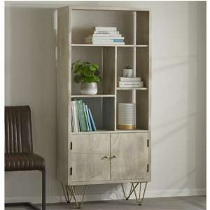 Dhort Wooden Bookcase In Natural With 2 Doors 5 Shelves