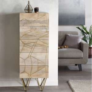 Dhort Wooden Chest Of Drawers In Natural With 5 Drawers - UK