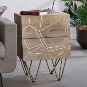 Dhort Wooden Side Table In Natural With 2 Drawers - UK