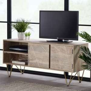 Dhort Wooden TV Stand In Natural With 2 Doors 1 Shelf - UK