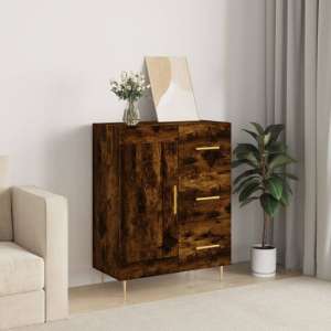 Didim Wooden Sideboard With 1 Door 3 Drawers In Smoked Oak - UK
