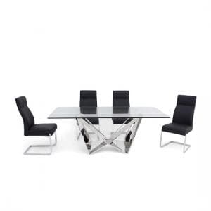 Feering Clear Glass Dining Table With 6 Darwen Black Chairs