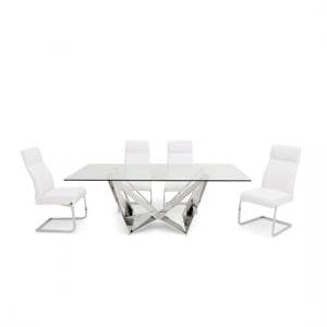 Feering Clear Glass Dining Table With 6 Darwen White Chairs