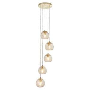 Dimple 5 Lights Dimpled Glass Shade Pendant Light In Champagne - UK