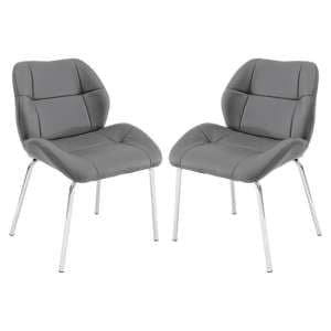 Dinky Bistro Grey Faux Leather Dining Chairs In Pair