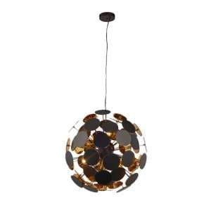 Discus Wall Hung 6 Pendant Light In Black And Gold - UK