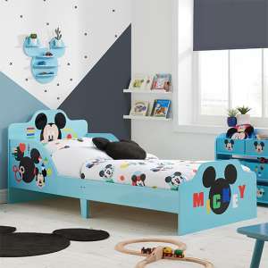 Disney Mickey Mouse Childrens Wooden Single Bed In Blue