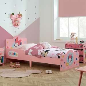 Disney Minnie Mouse Childrens Wooden Single Bed In Pink