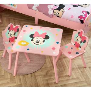 Disney Minnie Mouse Childrens Wooden Table And 2 Chairs In Pink - UK