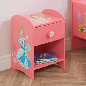 Disney Princess Chidrens Wooden Bedside Table In Pink