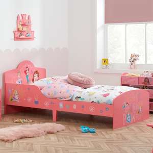 Disney Princess Childrens Wooden Single Bed In Pink