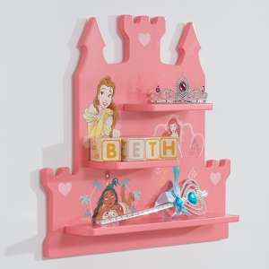 Disney Princess Childrens Wooden Wall Shelf In Pink