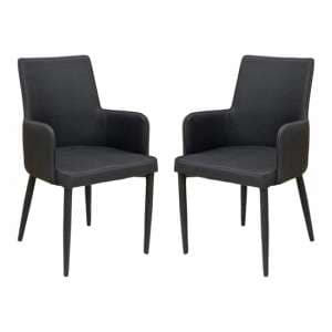 Divina Black Fabric Upholstered Carver Dining Chairs In Pair - UK
