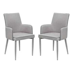 Divina Grey Fabric Upholstered Carver Dining Chairs In Pair - UK
