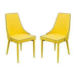 Divina Yellow Fabric Upholstered Dining Chairs In Pair - UK