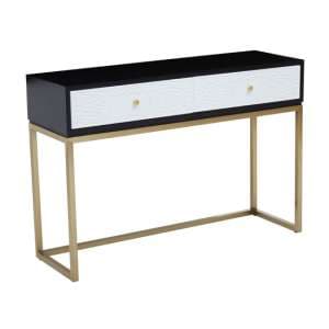Dodoma Wooden Console Table With 2 Drawers in Gold Metal Frame - UK