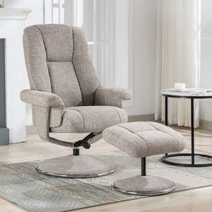 Dollis Fabric Swivel Recliner Chair And Stool In Chacha Oat - UK