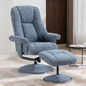 Dollis Fabric Swivel Recliner Chair And Stool In Chacha Ocean - UK