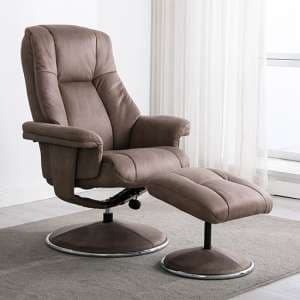 Dollis Fabric Swivel Recliner Chair And Stool In Pecan - UK