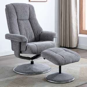 Dollis Fabric Swivel Recliner Chair And Footstool In Pewter