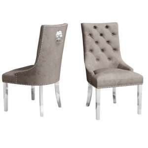 Deptford Mink Velvet Fabric Dining Chairs In Pair