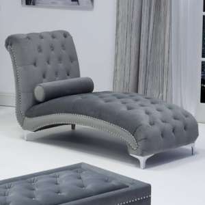 Daegu Brushed Velvet Lounge Chaise Chair In Grey