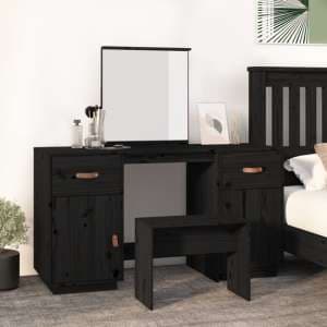 Doria Pine Wood Dressing Table With Mirror In Black
