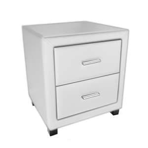 Dorset Faux Leather Bedside Cabinet In White With 2 Drawers - UK
