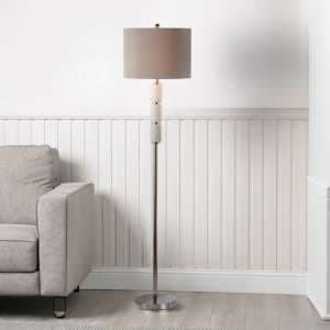 Dothan Grey Faux Silk Shade Floor Lamp With White Marble Base - UK