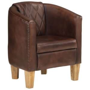 Dove Real Leather Tub Chair In Light Brown With Wooden Legs - UK
