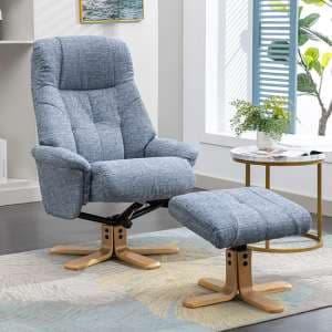 Dox Fabric Swivel Recliner Chair And Stool In Lisbon Marine - UK
