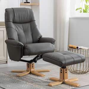 Dox Plush Fabric Swivel Recliner Chair And Stool In Cinder - UK