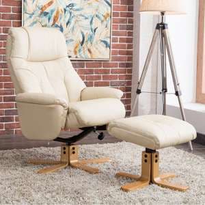 Dox Plush Swivel Recliner Chair And Footstool In Cream