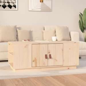 Drika Pinewood Coffee Table With 2 Doors And Shelves In Natural