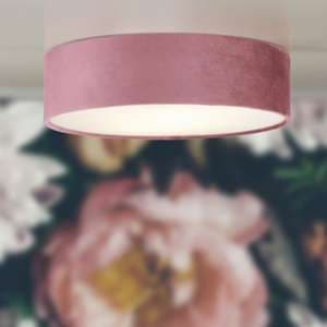 Drum 3 Lights Flush Ceiling Light With Pink Velvet Shade - UK