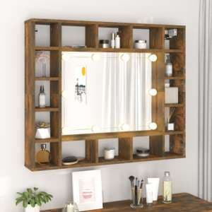 Dublin Wooden Dressing Mirrored Cabinet In Smoked Oak With LED - UK