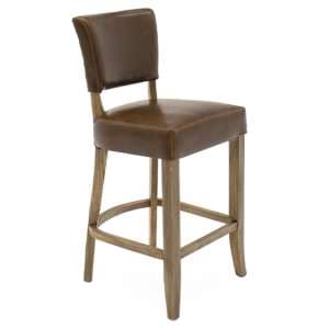 Dukes Leather Bar Chair With Wooden Frame In Tan Brown - UK