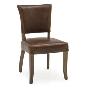 Dukes Leather Dining Chair With Wooden Frame In Ink Tan Brown