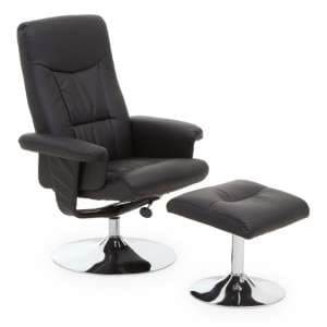 Dumai Leather Recliner Chair With Footstool In Black