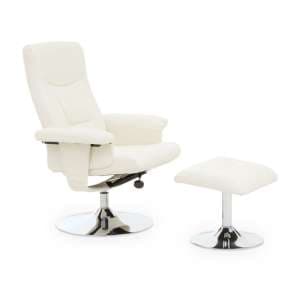 Dumai Leather Recliner Chair With Footstool In White