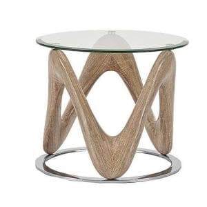 Dunic Glass Lamp Table Round In Sonoma Oak And Chrome
