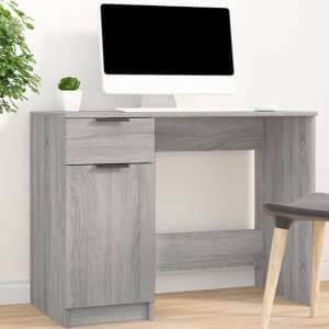 Dunstable Wooden Laptop Desk 1 Door 1 Drawer In Grey Sonoma - UK